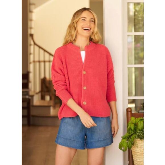 FRANK & EILEEN Sz S Small Lobster Pink Montecito Cardigan Sweater